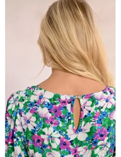 Vestido largo con estampado y pliegues