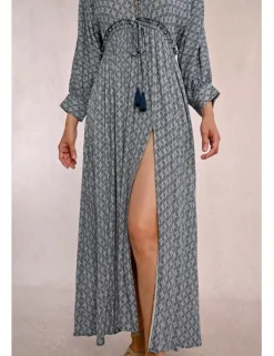 Vestido largo con estampado y lazada