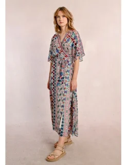 Vestido largo con estampado y lazada