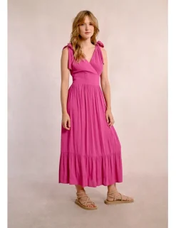 Vestido largo con lazada y pliegues