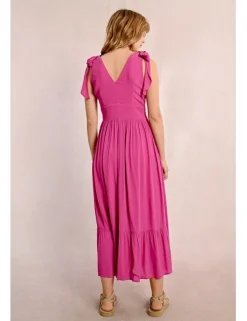 Vestido largo con lazada y pliegues