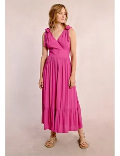 Vestido largo con lazada y pliegues