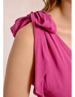 Vestido largo con lazada y pliegues