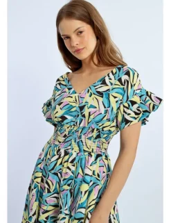 Vestido largo con pliegues y estampado floral
