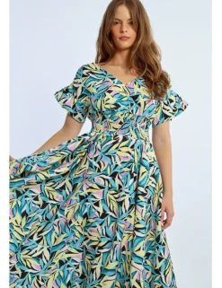 Vestido largo con pliegues y estampado floral