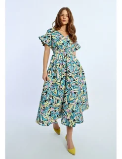 Vestido largo con pliegues y estampado floral