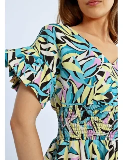 Vestido largo con pliegues y estampado floral