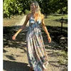 Vestido largo cuello halter con estampado