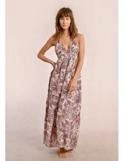 Vestido largo de doble tirante con estampado