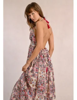 Vestido largo de doble tirante con estampado