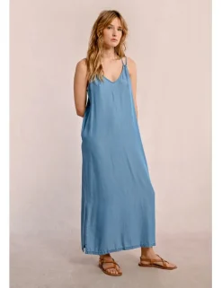 Vestido largo de doble tirante efecto vaquero