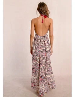 Vestido largo de doble tirante con estampado