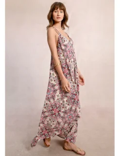 Vestido largo de doble tirante con estampado