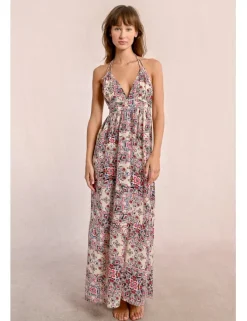Vestido largo de doble tirante con estampado