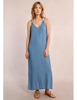 Vestido largo de doble tirante efecto vaquero
