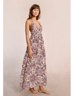 Vestido largo de doble tirante con estampado