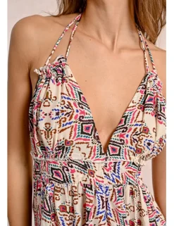 Vestido largo de doble tirante con estampado