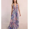 Vestido largo de escote halter con estampado