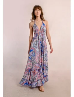 Vestido largo de escote halter con estampado