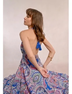 Vestido largo de escote halter con estampado