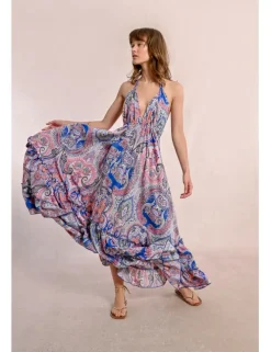 Vestido largo de escote halter con estampado
