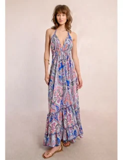 Vestido largo de escote halter con estampado