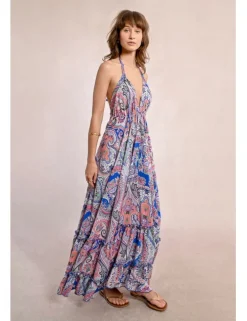 Vestido largo de escote halter con estampado
