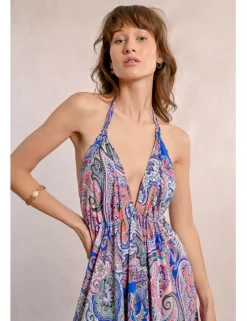 Vestido largo de escote halter con estampado