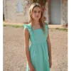 Vestido largo de manga corta y volantes