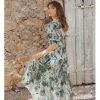 Vestido largo de manga corta con estampado