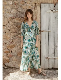 Vestido largo de manga corta con estampado