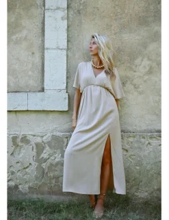 Vestido largo de manga corta con estampado