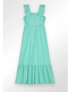 Vestido largo de manga corta y volantes