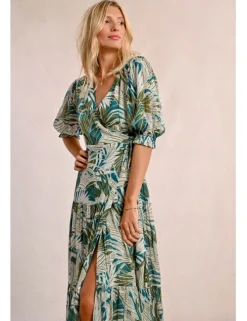 Vestido largo de manga corta con estampado