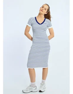 Vestido largo de manga corta estampado rayas