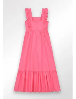 Vestido largo de manga corta y volantes