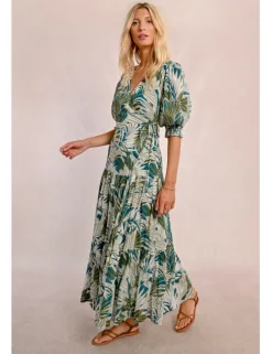 Vestido largo de manga corta con estampado