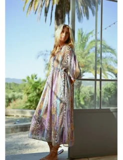 Vestido largo de media manga con estampado