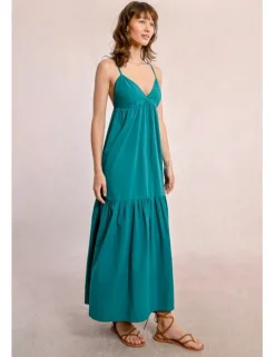 Vestido largo de tirantes con volantes