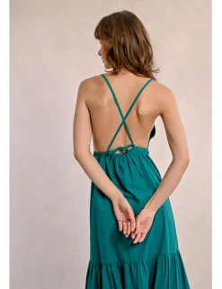 Vestido largo de tirantes con volantes