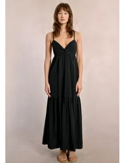 Vestido largo de tirantes con volantes
