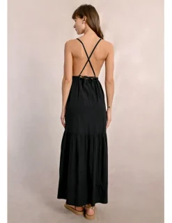 Vestido largo de tirantes con volantes