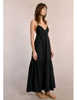 Vestido largo de tirantes con volantes