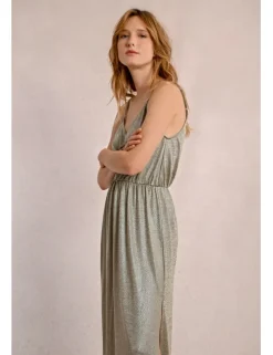 Vestido largo de tirantes en tejido brillante