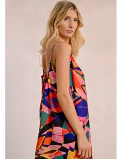 Vestido largo de tirantes con estampado y volantes