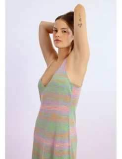 Vestido largo de tirantes estampado rayas