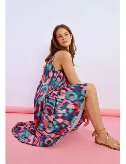 Vestido largo de tirantes estampado multicolor