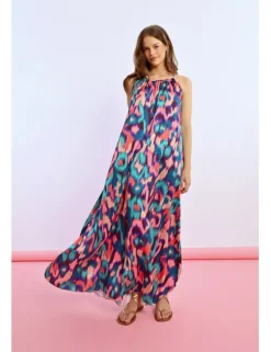 Vestido largo de tirantes estampado multicolor