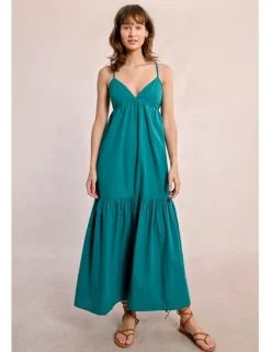 Vestido largo de tirantes con volantes
