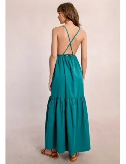 Vestido largo de tirantes con volantes